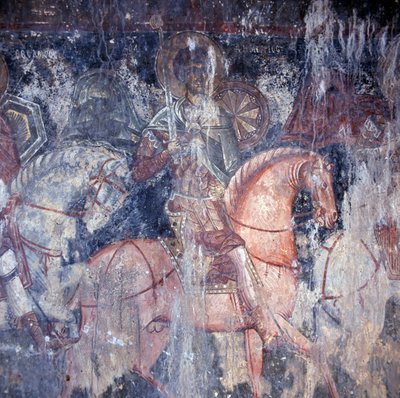 Saint à cheval, fresque dans une église à Palaia Roumata, Crète, Grèce - Unbekannt Unbekannt
