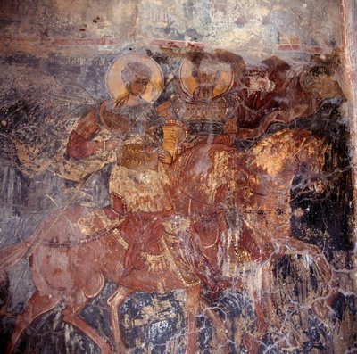 Saints à cheval, fresque dans une église, Komitates, Crète, Grèce - Unbekannt Unbekannt