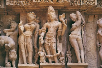 Sculptures, temple Lakshmana, groupe de monuments de Khajuraho (Liste du patrimoine mondial de l