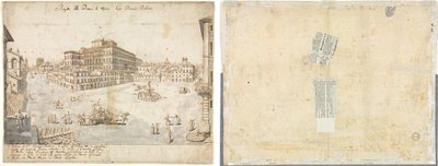 Dix-huit vues de Rome : La Piazza Barberini (recto) ; Tracé d