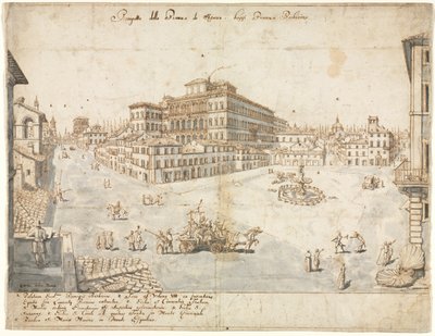 Dix-huit vues de Rome : La Piazza Barberini (recto) - Lievin Cruyl
