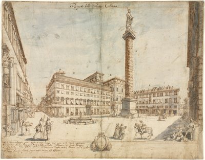Dix-huit vues de Rome : La Piazza Colonna, 1664 - Lievin Cruyl