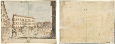 Dix-huit vues de Rome : La Piazza Farnese (recto); Cartouche (verso) - Lievin Cruyl