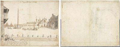 Dix-huit vues de Rome : La Piazza del Popolo (recto); Esquisse pour San Giovanni in Laterano (verso) - Lievin Cruyl