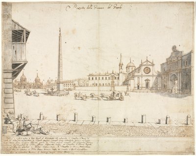 Dix-huit vues de Rome: La Piazza del Popolo recto - Lievin Cruyl