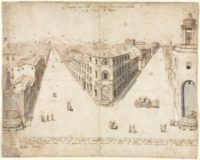 Dix-huit vues de Rome : Les Quattro Fontane vers Monte Cavallo - Lievin Cruyl