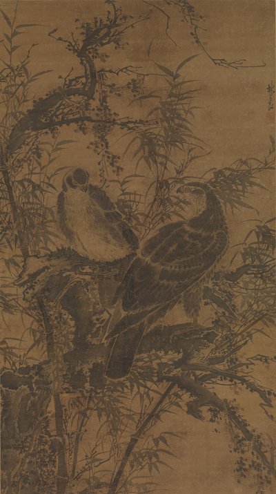 Deux faucons dans un fourré, milieu du 15ème siècle - Lin Liang