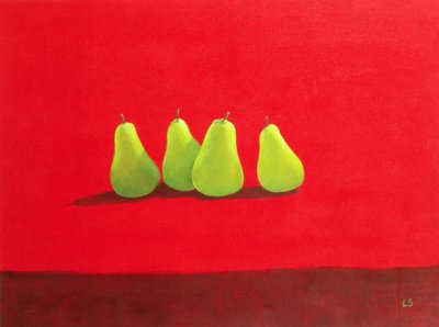 Poires sur tissu rouge - Lincoln Seligman