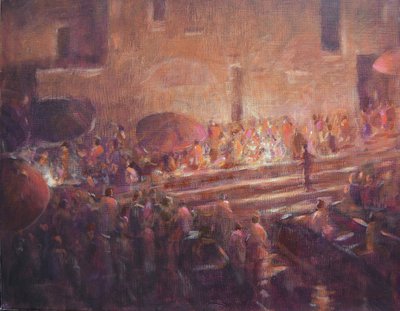 Marches de Varanasi la nuit - Lincoln Seligman