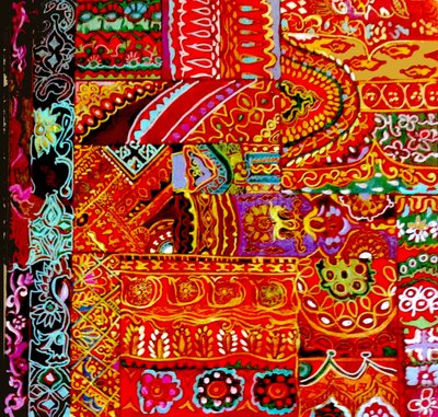 Broderie indienne, 2017 (toile colorée,détaillée,ethnique,sree,florale, Inde) - linda arthurs