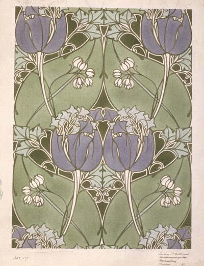 Dessin pour un textile tissé floral, vers 1905 (aquarelle sur papier) - Lindsay P. Butterfield