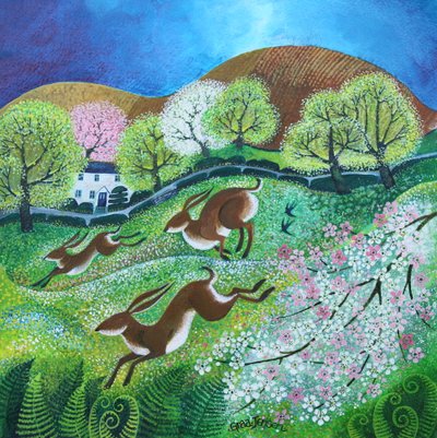 Lièvres de printemps 2, 2025 (acrylique sur toile) - Lisa Graa Jensen