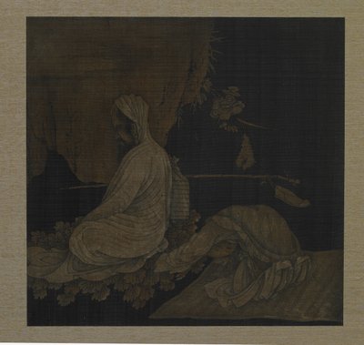 Bodhidharma méditant, avec un assistant prosterné, dynastie Qing, vers 1708 - Liu Hualiang