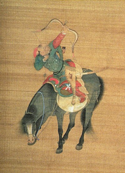 Kublai Khan (1214-94) chassant (détail), dynastie Yuan - Liu Kuan tao