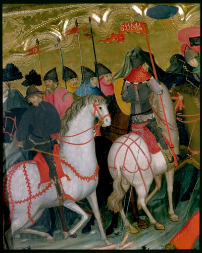 Soldats montés, détail du retable de la Vierge et de Saint Georges, c.1390-1400 - Lluís Borrassà