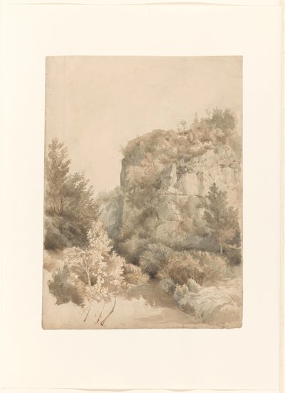 Vallée couverte de végétation avec un rocher élevé et un ruisseau - Lodewijk Johannes Kleijn