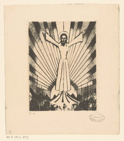 Christ avec les bras étendus dans un paysage de collines - Lodewijk Schelfhout (signed by artist)