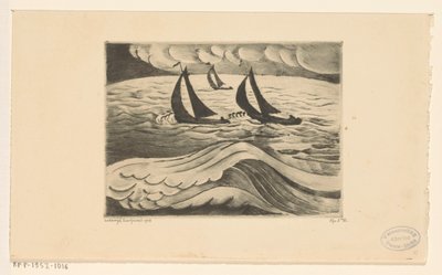 Trois voiliers en tempête (La Tempête) - Lodewijk Schelfhout (signed by artist)