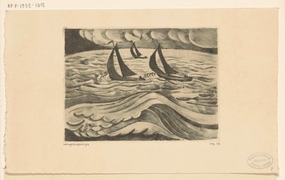 Trois voiliers par tempête en mer - Lodewijk Schelfhout (signed by artist)