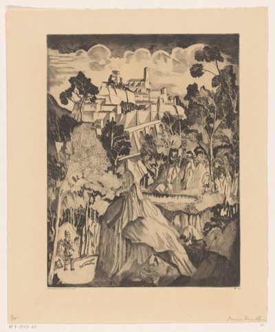 Paysage de collines avec chasseur - Lodewijk Schelfhout (signed by artist)