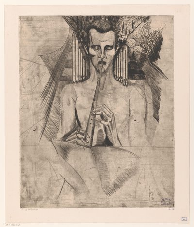 Homme nu jouant de la flûte - Lodewijk Schelfhout (signed by artist)