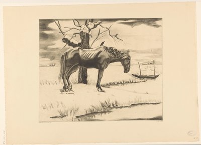 Cheval dans un paysage enneigé - Lodewijk Schelfhout (signed by artist)