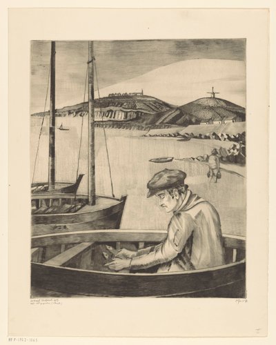 Pêcheur dans un bateau amarré (Le Pêcheur) - Lodewijk Schelfhout (signed by artist)