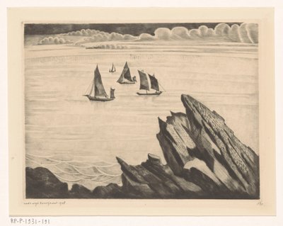 Voiliers près de la côte bretonne (Un soir en Bretagne) - Lodewijk Schelfhout (signed by artist)