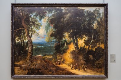 La forêt de Soignes avec des vendeurs de marché - Lodewijk de Vadder