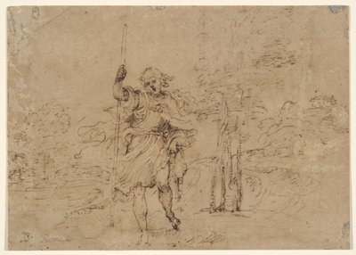 Saint Christophe (ou Saint Roch ?) dans un paysage - Lodovico Carracci