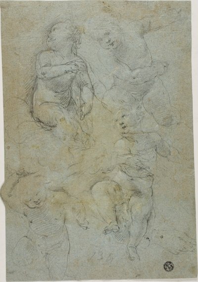 Esquisses de quatre putti (recto); Ecclésiastique agenouillé (verso) - Lodovico Carracci
