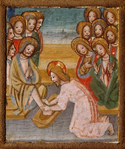 Lavement des pieds, (détail) des Histoires du Christ, autel portable par un peintre lombard anonyme - Lombard School
