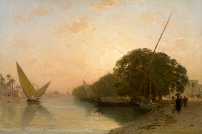French: Canal de Mahmoudieh à Alexandrie le soir, Égypte - Léon Belly