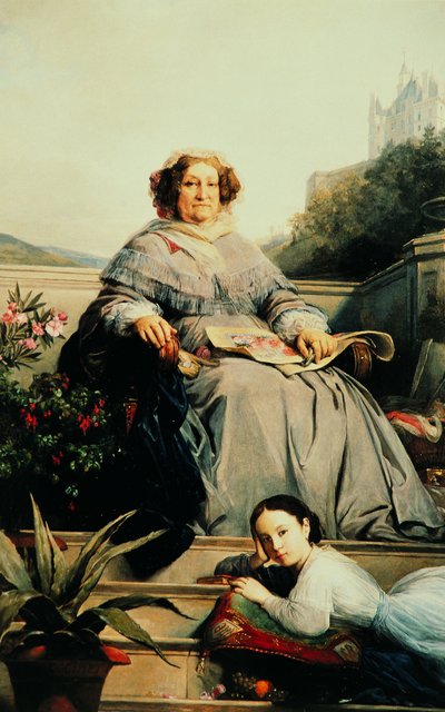Portrait de Madame Clicquot, née Ponsardin 1777-1866 avec sa fille, entre 1851 et 1860 - Léon Cogniet