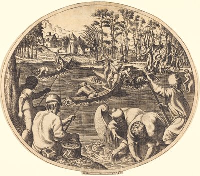 Scène de pêche - Léon Davent after Francesco Primaticcio
