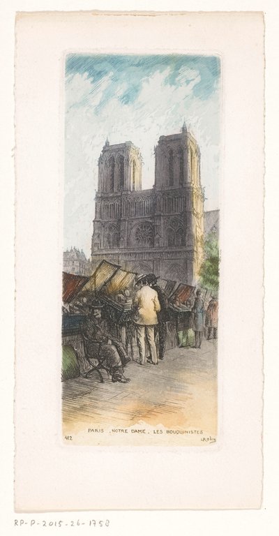 Vue de Notre-Dame à Paris avec des bouquinistes au premier plan - Léopold Robin