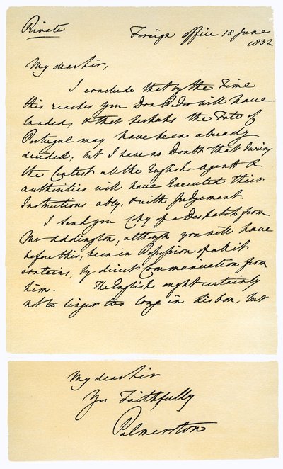 Lettre de Henry John Temple à RB Hoppner, 18 juin 1832 - Lord Palmerston