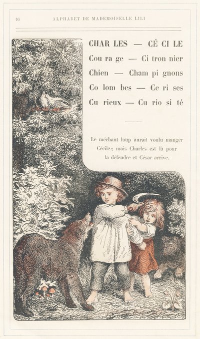 Charles, Cécile, Courage, Citronnier, Chien, Champignons, Colombes, Cerises, Curieux, Curiosité, page 16 - Alphabet par Mademoiselle Lili, par L. Froelich et par un papa (Hetzel lui-même). Bibliothèque & Magasin d