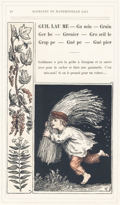 Guillaume, Kid, Grain, Spray, Raisin, Grappe, Guêpe, Guêpier, page 20 - Alphabet par Mademoiselle Lili, par L. Froelich et par un papa (Hetzel lui-même). Bibliothèque & Magasin d