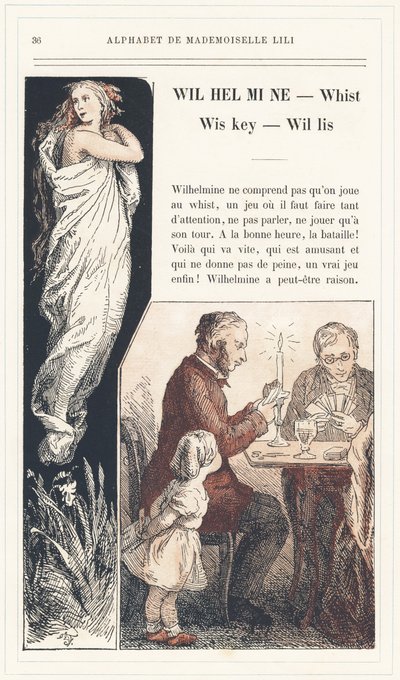 Wilhelmine, Whist, Wiskey, Willis, page 36 - Alphabet de Mademoiselle Lili, par L. Froelich et par un père (Hetzel lui-même). Bibliothèque & Magasin d