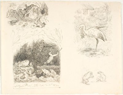 Quatre esquisses pour des illustrations de La Crapaudine, Nouveaux Contes et Histoires de H.C. Andersen - Lorenz Frølich