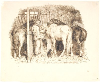 Chevaux dans une étable recevant de l