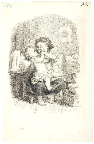 Petite fille baignant un enfant plus jeune - Lorenz Frølich