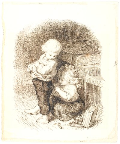 Petite fille réparant le pantalon d