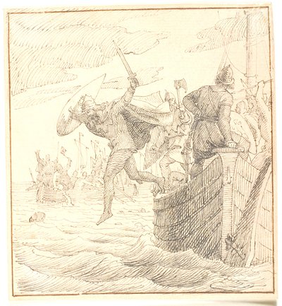 Olaf Tryggvesen saute par-dessus bord pendant la bataille de Svolder - Lorenz Frølich