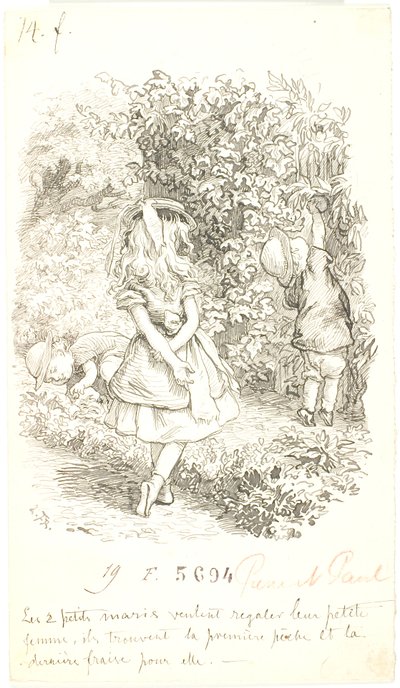 Deux petits garçons offrent des fruits à une petite fille - Lorenz Frølich