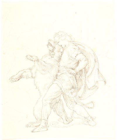 Esquisse du combat de Skjold avec un ours - Lorenz Frølich