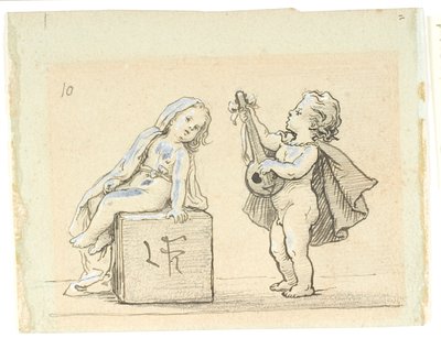 Vignette avec un garçon jouant de la mandoline pour une fille - Lorenz Frølich
