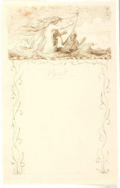 Vignette avec sirène jouant de la harpe ; en dessous encadrement ornemental - Lorenz Frølich