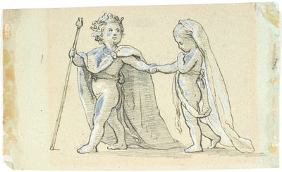 Vignette avec des enfants jouant, comme roi et reine - Lorenz Frølich